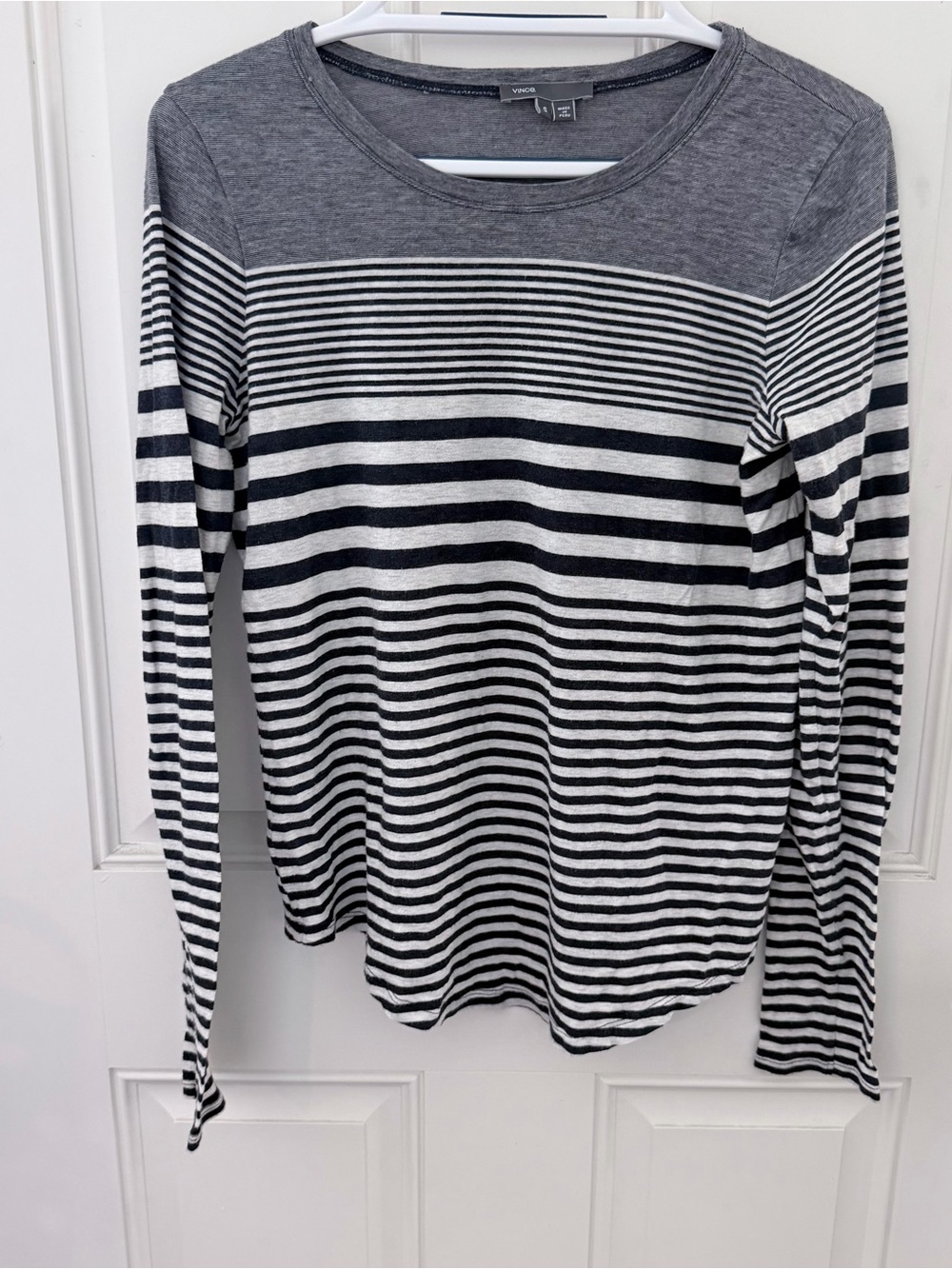 Vince Long Sleeve Top S | Blue White Stripes Colorblock